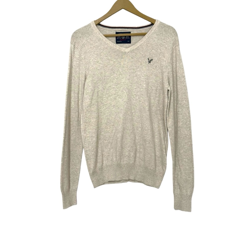 American Eagle Men’s Size Small Athletic Fit V Neck Sweater Neutral‎ Knit Retro
